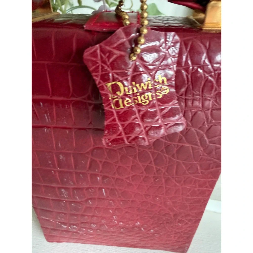 Dulwich Designs Burgundy Croc Embossed Jewelry Travel Case with Mirror & Handle
